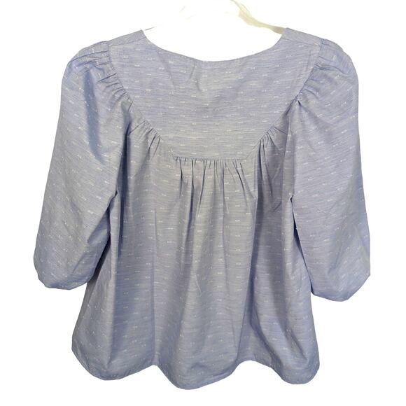 Tuckernuck Pomander Place Inara Chambray Blouse Puff Sleeve Blue Small NWT - Picture 2 of 7